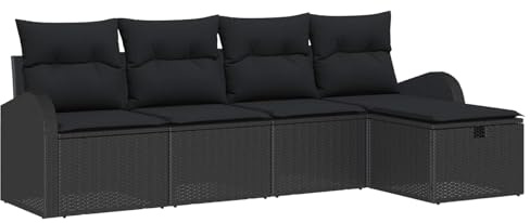 XinZaphrisal Outdoor Rattan Sofa Set mit Stauraum Schwarz Poly-Rattan 4 Stühle und 1 Tisch für Garten und Terrasse Modernes Design mit Kissen und Pulverbeschichtung