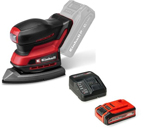 Einhell Akku-Multischleifer TE-OS 18/150-2 Li PXC (18 V, 24000 U/min, 2 mm Schwingkreis, Staubfangbox, Staubabsaugadapter, inkl. 6x Schleifpapier, Akku und Ladegerät)