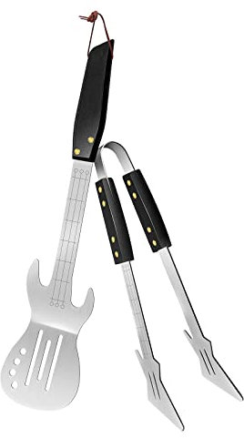 PEPKICN Rock Guitar Style Heavy Duty Stainless Steel 2-Piece Barbecue Tool Set - Spatula & Tongs with Wooden Handle