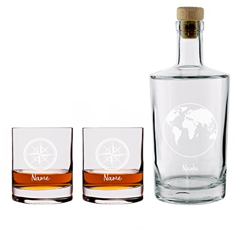 Herz & Heim® Rum Geschenkset bestehend aus einer Karaffe und 2 Gläsern mit persönlicher Gravur