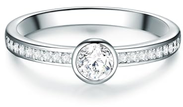 Trilani Damen Solitäring 925/- Sterling Silber Zirkonia weiß in Brilliantschliff Verlobungsring Antragsring Silberring