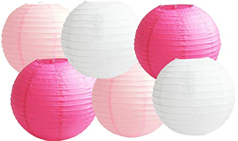 Farolillos de papel mezclados de colores de 6 faroles redondos de papel para decoración de fiesta (pantalla rosa, 25 cm)