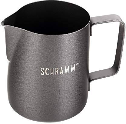 Schramm® Milchkännchen Milchkanne in schwarz oder grau Edelstahl 350ml Milch aufschäumen Krug Aufschäumkännchen mit Baristastift, Farbe:schwarz
