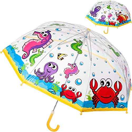 alles-meine.de GmbH Kinderschirm/Regenschirm - Fische & Unterwasser Tiere - Ø 75 cm - durchsichtig & durchscheinend - transparent - Kinder - Stockschirm - groß mit Griff - Eink..