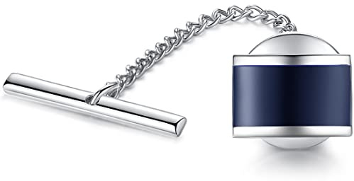 HONEY BEAR Tie Pin Tack with Chain - Stainless Steel for Necktie Accessory Business Wedding Gift (Navy Blue)