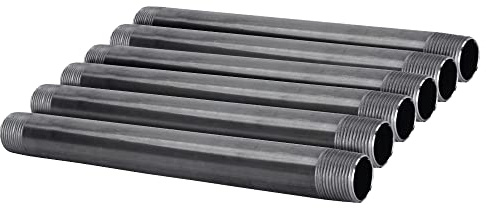PIPE DÉCOR 1/2” x 7” Malleable Cast Iron Pipe Nipple, Pre-Cut Connectors, Industrial Steel Grey Fits Standard Half Inch Black Threaded Pipes Nipples and Fittings, Build Vintage DIY Furniture, 6 Pack
