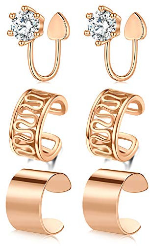 VF VFUN 3 par diamant CZ Ear Cuff kirurgiskt stål kvinnor flickor falsk piercing näsa, piercing öra Daith Helix brosk piercing kroppssmycken piercing