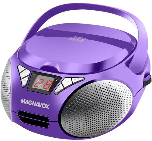 Magnavox MD6924 Boombox CD portable à chargement par le haut avec radio stéréo AM/FM en noir | Compatible CD-R/CD-RW | Affichage LED | Port auxiliaire pris en charge | Lecteur CD programmable |