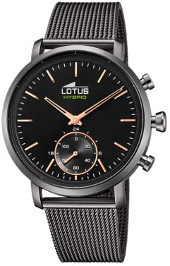 LOTUS Montre Connectée Homme Hybride Connected en Acier Inoxydable 316l | Gris, Analogique, Étanche 10 ATM 18806/1, Contrôle Musique, Podomètre, Notifications et Rejet d'Appels
