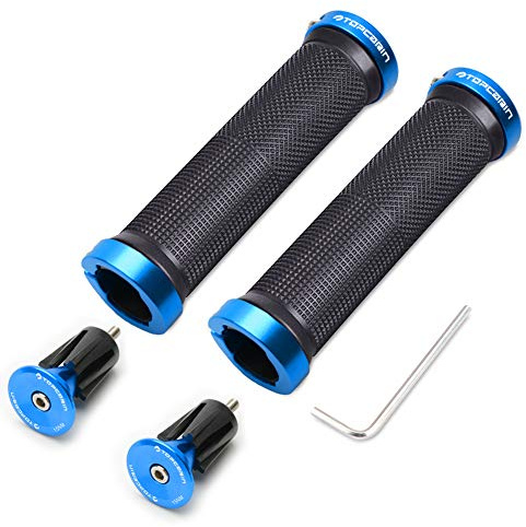 TOPCABIN Bike Grips Double Lock on Locking Bicycle Handlebar Grips Cycle Bicycle Mountain Bike BMX Floding ((Aluminum lock plug+Grips) Light blue 1 Pair)