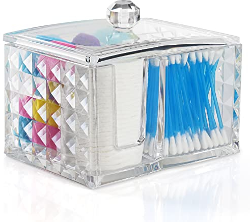 Kovira Bad Organizer Box Set mit Deckel - 3 Verbundene, Klare, Quadratische Acryl-Aufbewahrungsbehälter - Bad Aufbewahrung für Kosmetik, Make-up, Wattestäbchen, Wattebälle und Pads