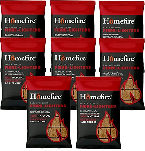 Natural Wood Eco Fibre Firelighters - 224 Odourless Fire Starters Ideal for Wood Burners, Multi-fuel Stoves, Fire Pits, Pizza Ovens, BBQs, Fireplace, and Open Fire, Comes with Topline Card.