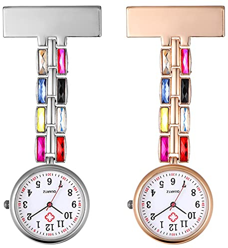 Avaner Krankenschwesteruhr Kristall Pflegeruhr Analog Quarzwerk FOB Pulsuhr Ansteckuhr Emaille Handwerkskunst Schwesternuhren mit Pin/Clip Set Arzt Doktor Medical Taschenuhr