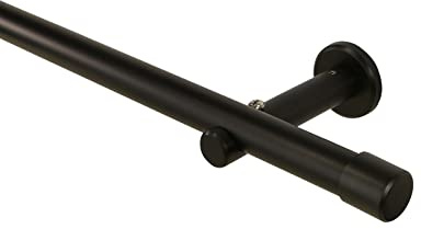 Gardinenstange schwarz aus Metall, 20 mm Durchmesser, Vorhangstange für Wand- und Deckenmontage geeignet, Komplettset mit Halterungen und Endstück Kappe, 120 cm