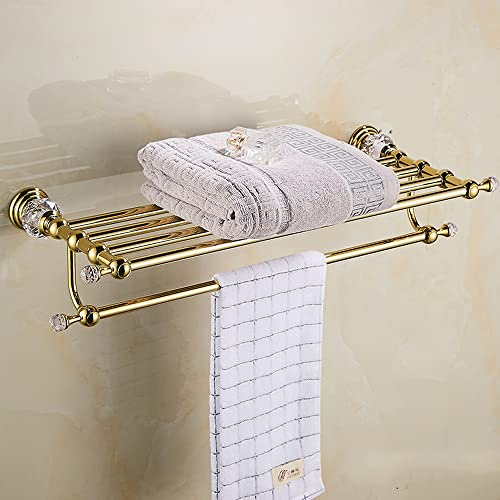 LANMOU Edelstahl Bad Handtuchhalter Wandmontage, Moderne Europäische Gold Handtuchstange mit Handtuchhaken Kristall Dekoration Handtuchablage für Hotel Badezimmer