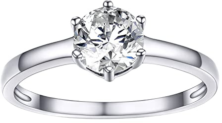 PROSILVER Bague Solitaire Femme Argent 925 Taille 49 Alliance Annulaire Zirconium
