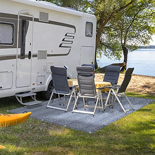 XMTECH Vorzeltteppich hochwertiger Camping Teppich 400x600cm, Zeltteppich Zeltunterlage bläulich-grau, Teppich für Zelt Wohnmobil aus HDPE, Outdoor Campingmatte inkl Tragetasche & 21 Heringe