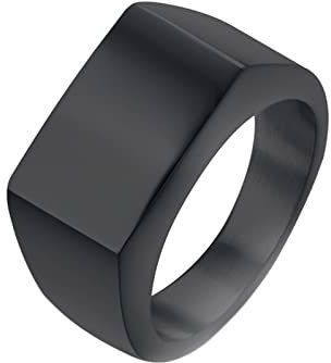 Beydodo Edelstahl Ring Männer mit Gravur, Ring Personalisiert ohne Stein 8MM Siegelring Partnerring Herren Ring Schwarz Größe 62 (19.7)