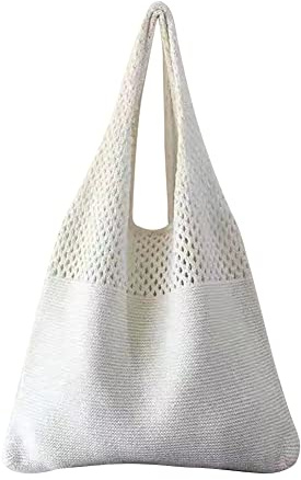Retro-Schultertaschen, hohl, gewebt, for Damen, Strand, Häkeltaschen, weiß