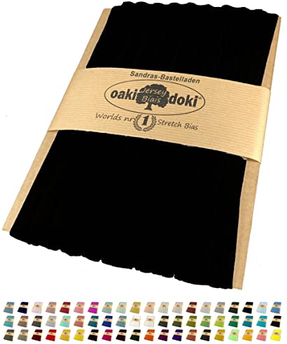 Sandras-Bastelladen 25m Oaki Doki Schrägband/Einfassband Tricot de Luxe Jersey gefalzt 25m x 20mm 100-Schwarz