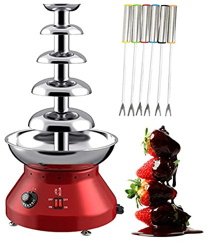 Commercial Electric Cheese Heated Waterfall Melting Machine,4/5 Tiers Chocolate Fondue Fountain, 30℃~110℃ Adjustable Temperature, for Nacho Cheese, BBQ Sauce (5 Tier)