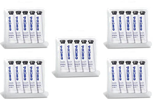 PRIMO 5 x 5 Tuben Aluminium 12 ml Farbe Gouache Weiß 100
