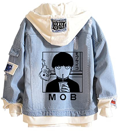 CSOCKS Mob Psycho 100 Giacca di jeans Felpa Kageyama Shigeo Cosplay Jeans con cappuccio Giacca Uomo Donna Trucker Jeans Cappotto