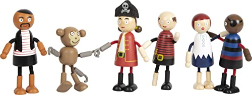 small foot Biegepuppen Piraten Figuren aus Holz, 5 Piraten und 1 Affe, detailreich und flexibel, ab 3 Jahren, 12412