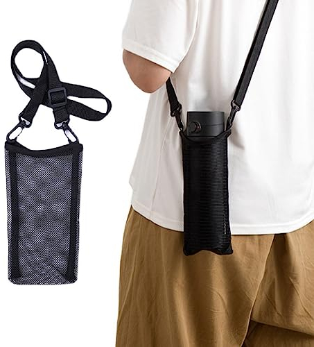 AAED 1 Artículo Portabidón de Red para Bicicleta con Correa de Hombro Ajustable y Bolsillos - Portabidón para Camping Ciclismo Trekking - Negro