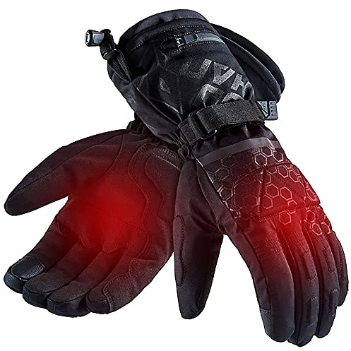 Electric Battery Heated Gloves,Touchscreen Texting Water-resistant Thermal Heat Gloves, 2400 mAh Battery Electric Heated Ski Bike Motorcycle Warm Gloves Hand Warmers,Black-M