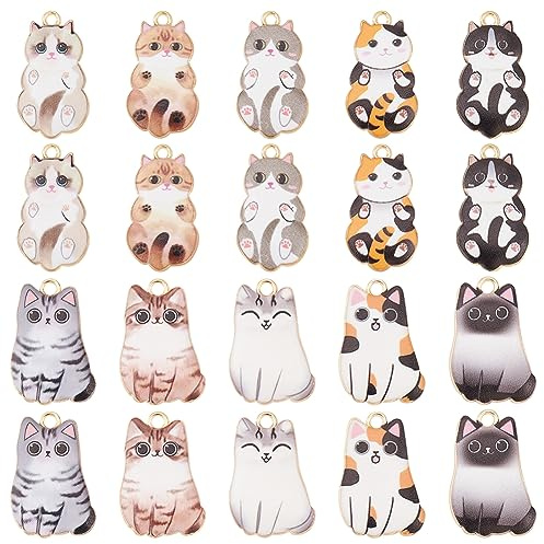 PH PandaHall 20 Stück Emaille Katzenanhänger 10 Stile Niedliche Tier Anhänger Legierung Emaille Charms Schöne Katzen Anhänger Für DIY Halskette Armband Ohrringe Schlüsselanhänger Schmuckherstellung