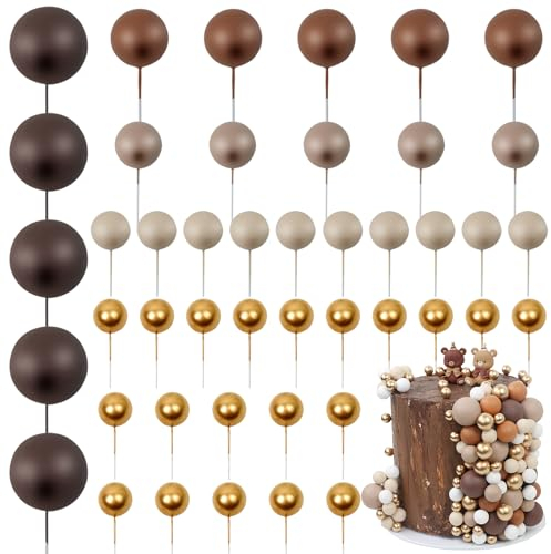 LARDUX 45 PCS Ball Cake Toppers - Baking Cake Decorations DIY Mini Balloon Cupcake Insert for Birthday Party Baby Shower Wedding - Brown