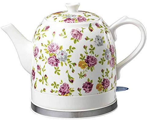 DameCo Bouilloires - Théière électrique Blanche sans Fil en céramique - Pichet rétro de 1,2 L, 1200 W Fait bouillir l'eau Rapidement pour Le thé, Le café, la Soupe, Les Flocons d'avoine - Base