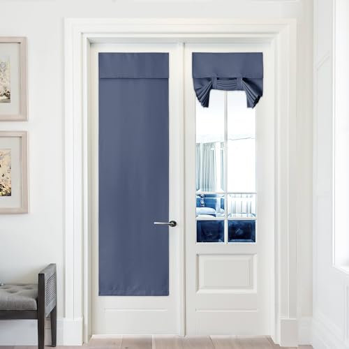PONY DANCE Blackout Door Curtains 80 inch Length, French Door Curtain Window Drape for Patio Door Glass Door/Doorway Decorative Tie up Door Blind, W 26 x L 80, 1 Pc, Blue Haze