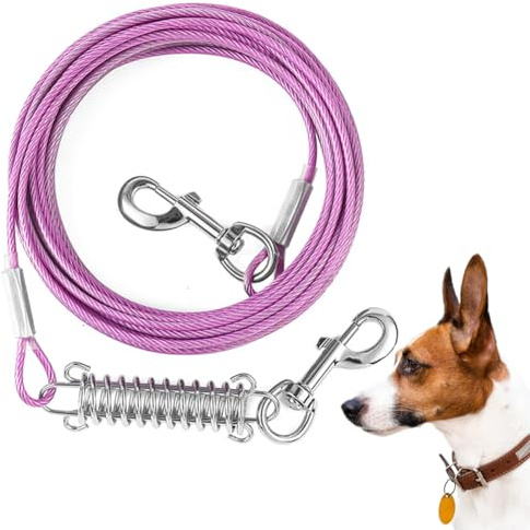 Mi Metty Tie-Out Leinen für Hunde,3/6/9/15m Kausichere Hundeleinen,Tie Out Cables Hofleine Für mittlere bis große Hunde (Lila mit Federhaken, 15ft(4.5M))