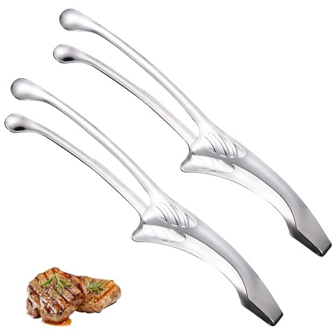 YRMJ 2 Stück Edelstahl-Grillzange für koreanisches und japanisches Grillen, saubere und bequeme Verwendung, rutschfeste gezackte Spitzen, ideal zum Kochen von selbststehenden Zangen für Salat, Grill,