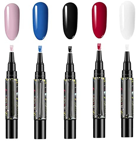 5 Stück Nagellackstift Set, 3 in 1 Lackstift Nagelgel Gel Nagelfarben, One-Step Gel Nagellackstift Nagelgel Lackstift Nail Art Kits (002, 034, 086, 079, 085)