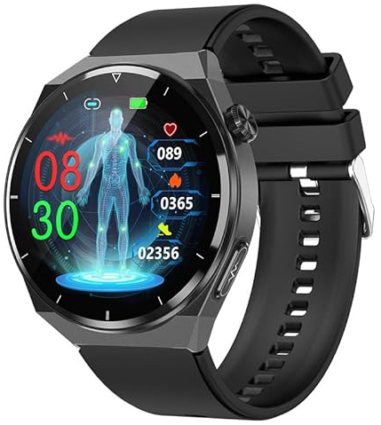 D'llesell Smartwatch, Blutdruck, Blutsauerstoff, Herzfrequenz, Temperatur, EKG, Elektrokardiogramm, Gesundheit, Schlafüberwachung SchrittzählerSmart-Armband (Schwarz)