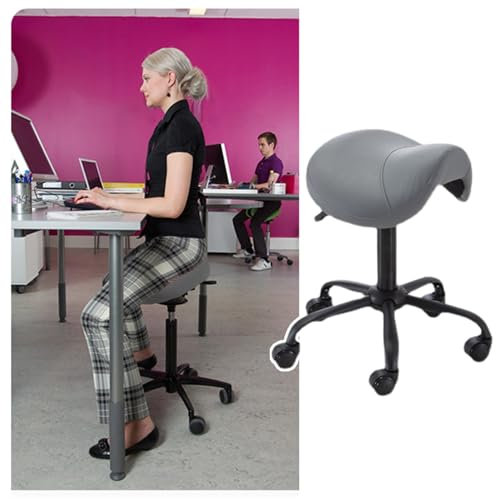 SDFVSDF Sattelstuhl Ergonomischer Sattelhocker für Das Büro, Rollsattel-Salonstuhl, Höhenverstellbar von 43 cm – 53 cm, Anti-Ermüdungs-Sattelsitz für Zahnarzt/Friseur (Color : Dark Gray)