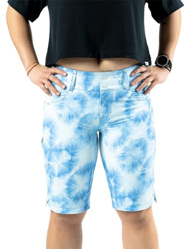 Wild Rye Women’s Kaweah Bike Short, MTB Water-Resistant Bike Shorts, UPF 50, Pockets for Gravel & Mountain Biking - Tie Dye - 6