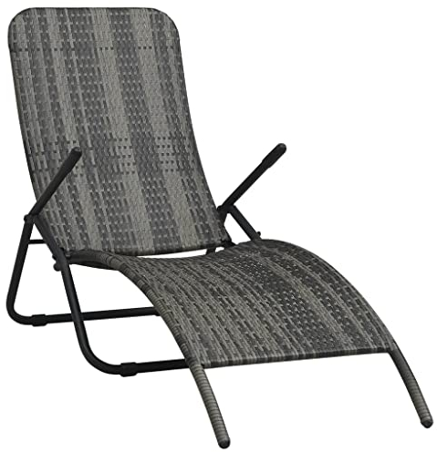 FUDUGEHMIOFWFJJ deckchair,liegestühle,sonnenbank,Klappbare Sonnenliege Poly Rattan GrauGeeignet für Garten, Pooldeck, Terrasse, Wohnzimmer