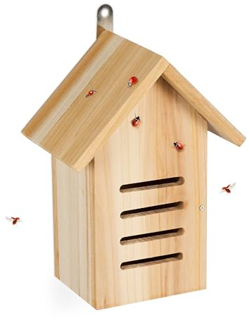 Relaxdays Casa para Mariquitas, Madera, 25x18,5x12cm, Refugio Hibernación Mariquillas Jardín, Hotel de Insectos, Natural