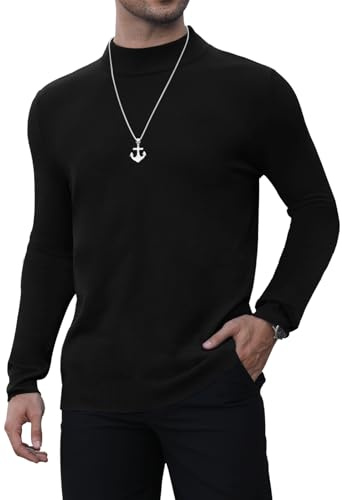 MLANM Men's Jumpers Turtleneck Winter Warm Neck Ribbed Knitted Jumper Long Sleeve Solid Colour Basic Sweater Pullover Top for Meeting, Work, M Black