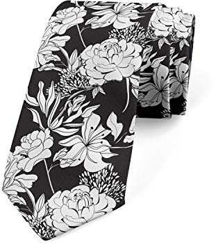 Cravate Croissance Feuillage Fleur Lys Robe Cravate 9,4 cm Noir Blanc, Comme indiqué sur la photo, taille unique