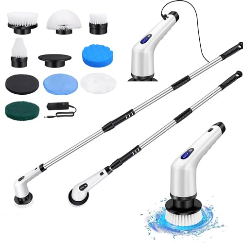 Electric Spin Scrubber, 9 in 1 Electric Cleaning Brush, 320RPM Powerful Cleaning, Bathroom Scrubber Dual Speed with Extension Arm for Kitchen, Car, Tile, Wall, Floor, Shower