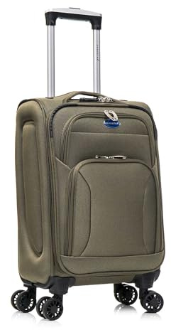 Aerostar Carry-on 20 Lightweight Soft Expandable Suitcase, Hand Luggage 4 Wheels & Combination Lock, 55x35x20cm | Accepted All Airlines easyjet, RyanAir, British Airways (Army Green, 32 litres)