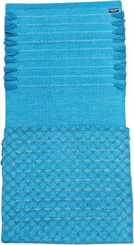 Handgefertigte Yogamatte aus Bio-Baumwolle, Yogamatte, Übungs-, Workout- und Fitness-Teppich aus 100 % Baumwolle, gewebtes Material, saugfähig und waschbar, 183 x 61 cm, Blau