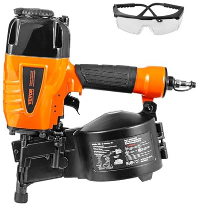 VEVOR Coil Siding Nailer CN65, 1-1/4 to 2-1/2 15 Degree Pneumatic Siding Nail Gun with Tool-Less Depth Adjustment, 70-120PSI Air Coil Nailer for Siding, Pallet Sheathing, Wooding, Fencing, Decking