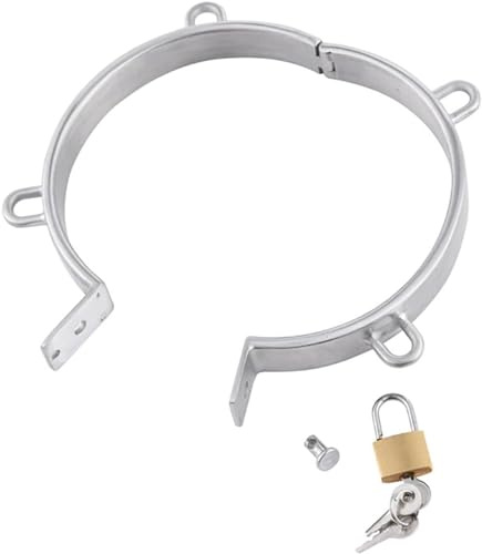 Soarvlorfy Sklave Bdsm Kragen mit Vorhängeschloss Edelstahl Hals Halsbänder Bondage Fesseln 4-Ohr Halsreif Fetisch Flirten Erwachsene Spiele für Frau Männer Erotische Sexspielzeuge,Silber,Ø13.7cm