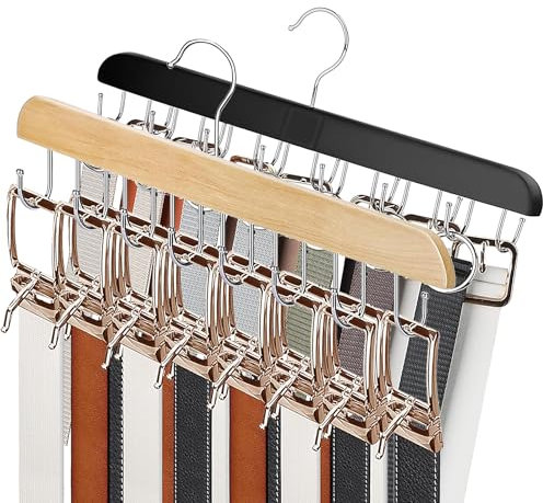 2 Pièces Rangement Ceinture Cintres Bois Élégant Porte-Cravate en Bois Porte Cintre Rangement Suspendu avec 14 Crochets 360°Pivotant Cintres pour Ceintures pour Cravates,Ceintures,sous-Vêtements